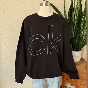 Vintage Calvin Klein Black Sweatshirt Silver Gray Logo Crewneck oversized XXL‎